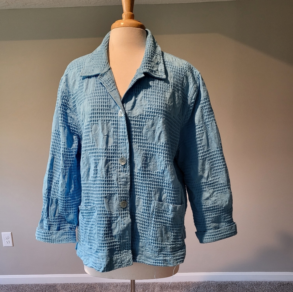 Onque Casuals – Ocean Front Blue Waffle Texture Button-Front Jacket (Size XL)